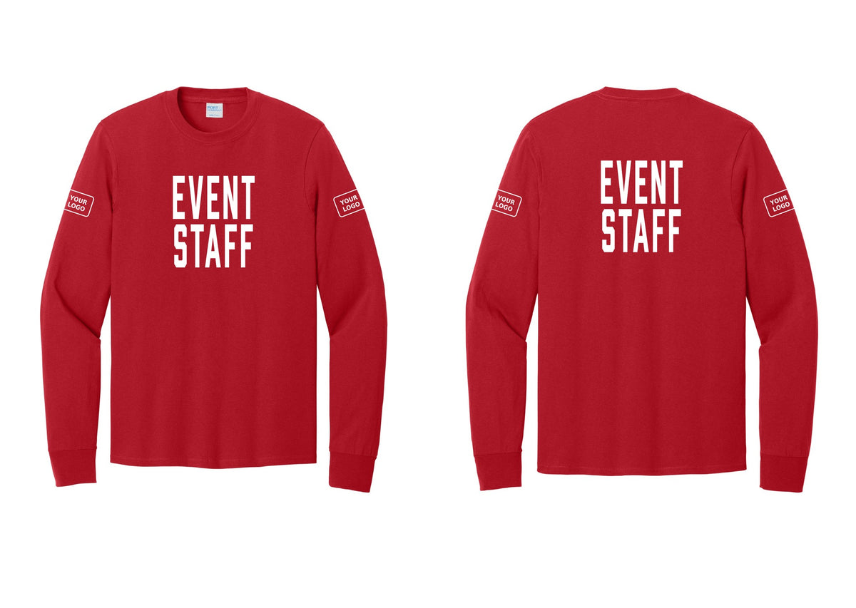 NYC Factory Custom Logo Event Staff Cotton Long Sleeve T-Shirt (Classic) - Front + Back + Your Logo Sleeves - Red