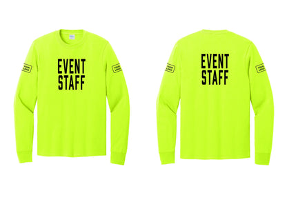 NYC Factory Custom Logo Event Staff Cotton Long Sleeve T-Shirt (Classic) - Front + Back + Your Logo Sleeves - Safety Green