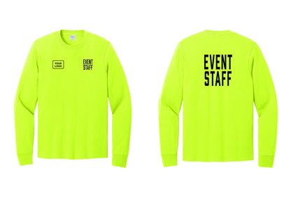 NYC Factory Custom Logo Event Staff Cotton Long Sleeve T-Shirt (Classic) - EVENT STAFF + Your Logo + Back - Safety Green