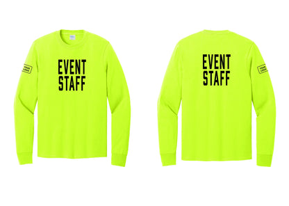 NYC Factory Custom Logo Event Staff Cotton Long Sleeve T-Shirt (Classic) - Front + Back + Your Logo Sleeve - Safety Green