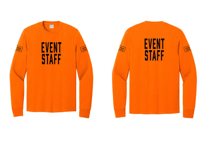 NYC Factory Custom Logo Event Staff Cotton Long Sleeve T-Shirt (Classic) - Front + Back + Your Logo Sleeves - Safety Orange
