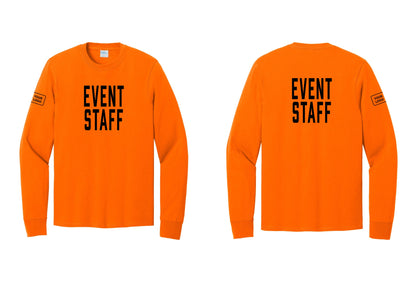 NYC Factory Custom Logo Event Staff Cotton Long Sleeve T-Shirt (Classic) - Front + Back + Your Logo Sleeve - Safety Orange