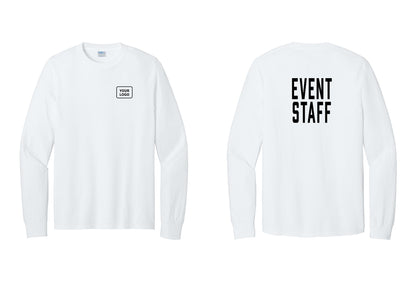 NYC Factory Custom Logo Event Staff Cotton Long Sleeve T-Shirt (Classic) - Your Logo + Back - White