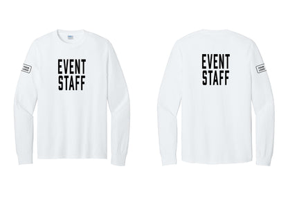 NYC Factory Custom Logo Event Staff Cotton Long Sleeve T-Shirt (Classic) - Front + Back + Your Logo Sleeve - White