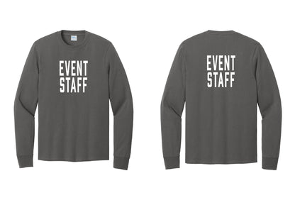 NYC Factory Event Staff Cotton Long Sleeve T-Shirt (Classic) - Front + Back - Charcoal