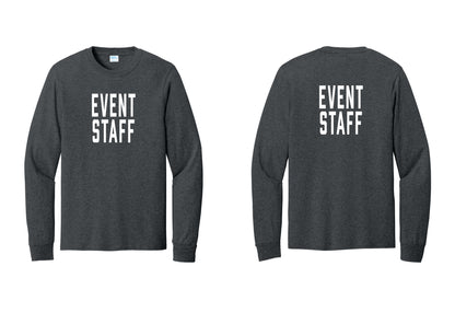 NYC Factory Event Staff Cotton Long Sleeve T-Shirt (Classic) - Front + Back - Dark Heather Grey