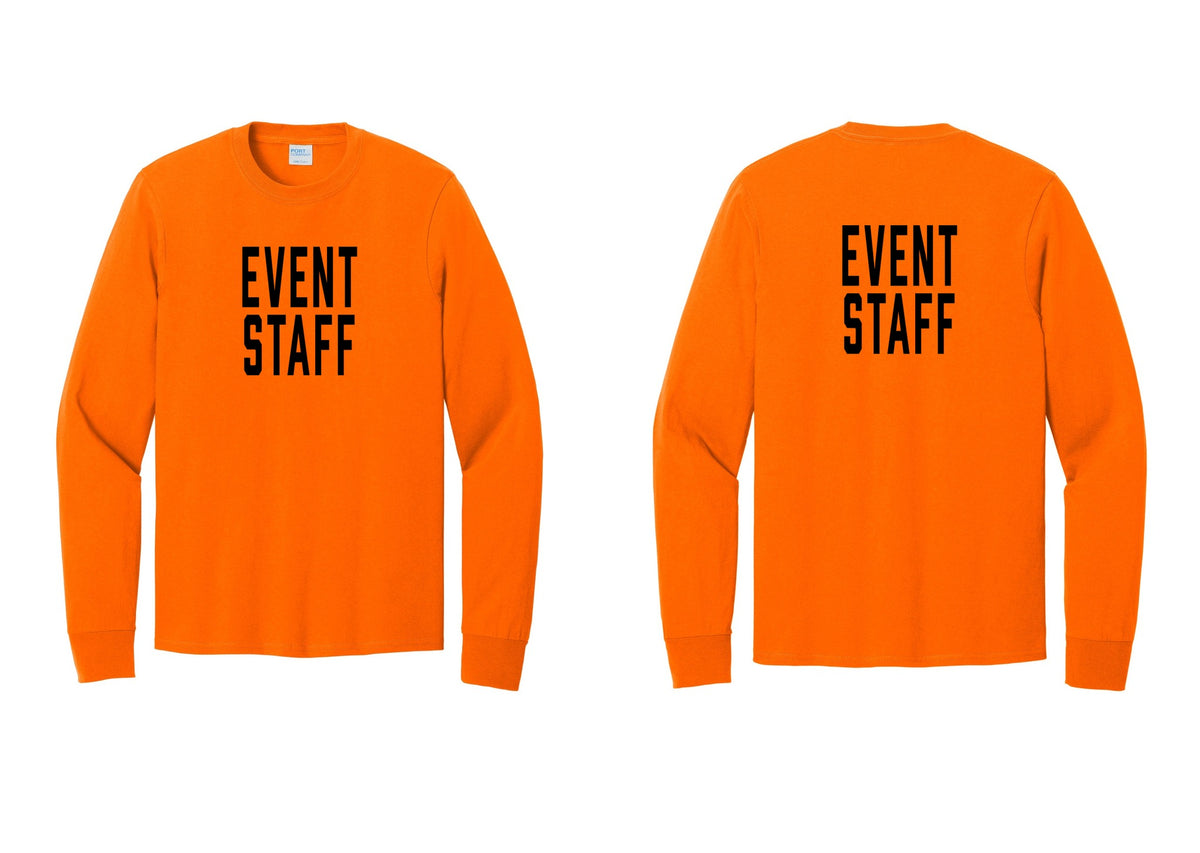 NYC Factory Event Staff Cotton Long Sleeve T-Shirt (Classic) - Front + Back - Safety Orange