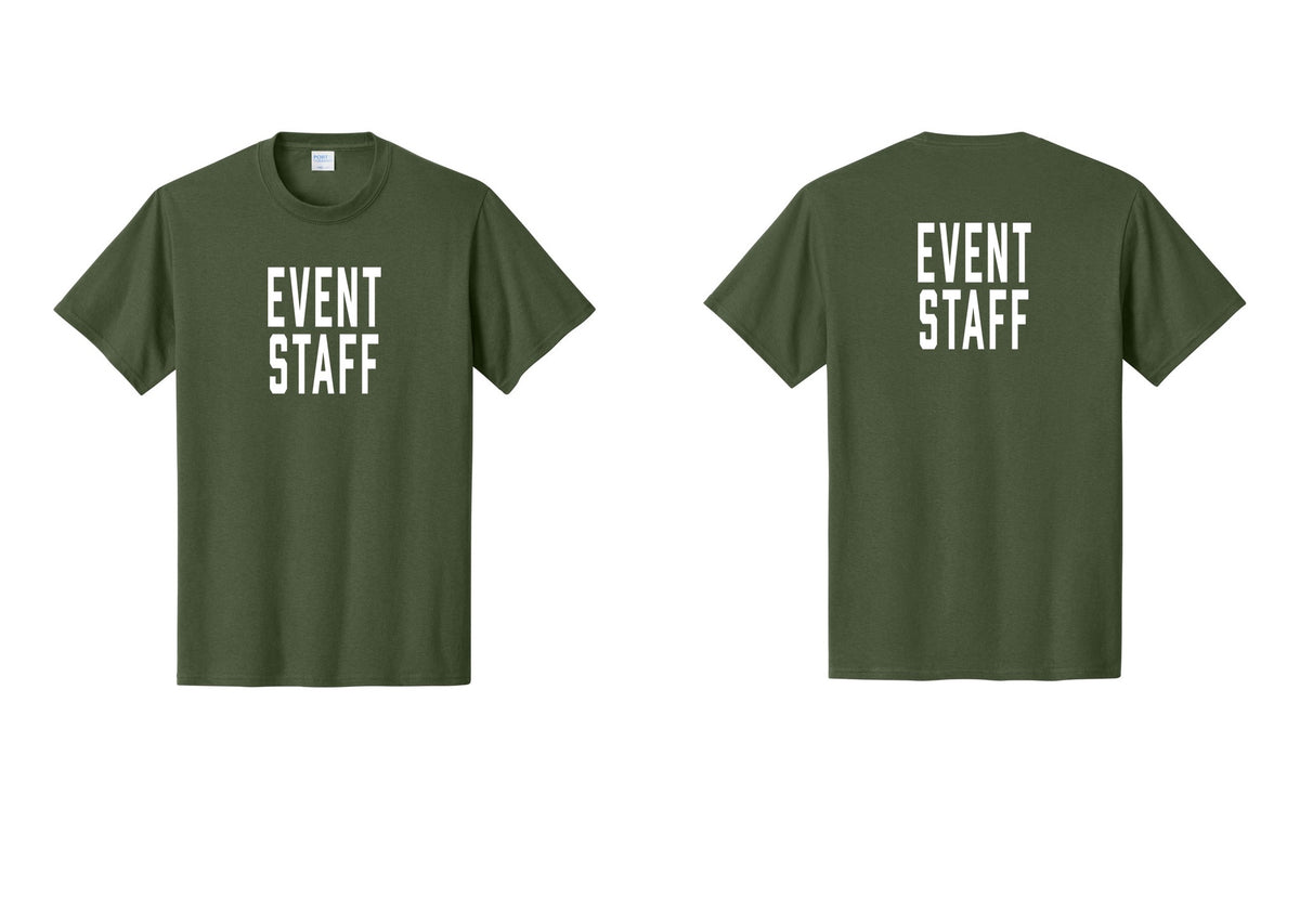 NYC Factory Event Staff T-Shirt, Condensed Lettering - Front + Back - Olive