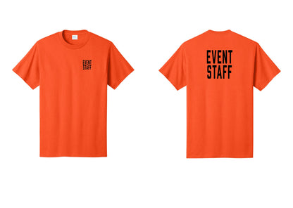 NYC Factory Event Staff T-Shirt, Condensed Lettering - Chest + Back - Orange