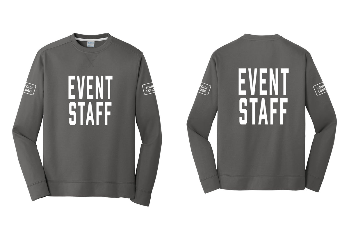 NYC Factory Custom Logo Event Staff Performance Fleece Crewneck Sweatshirt (Classic) - Front + Back + Your Logo Sleeves - Charcoal