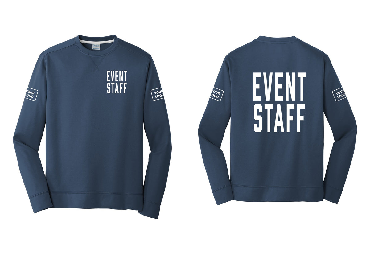 NYC Factory Custom Logo Event Staff Performance Fleece Crewneck Sweatshirt (Classic) - Chest + Back + Your Logo Sleeves - Navy