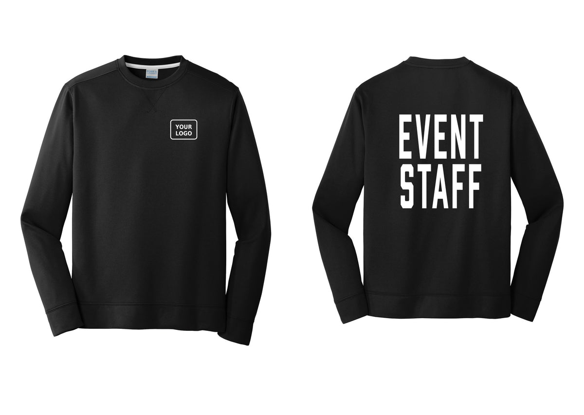 NYC Factory Custom Logo Event Staff Performance Fleece Crewneck Sweatshirt (Classic) - Your Logo + Back - Black