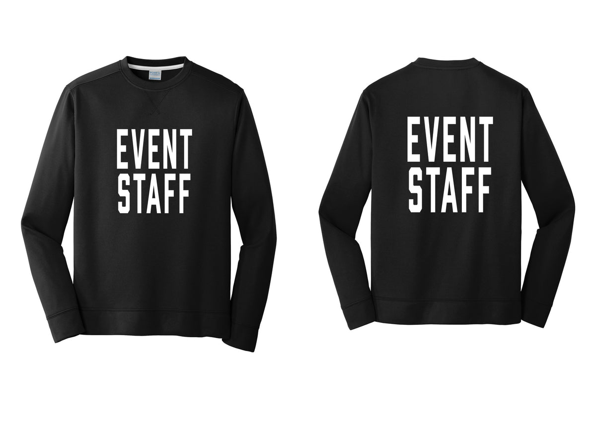 NYC Factory Event Staff Performance Fleece Crewneck Sweatshirt (Classic) - Front + Back - Black