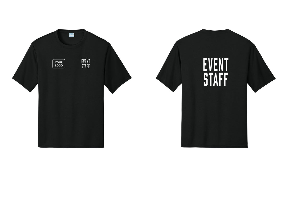 NYC Factory Custom Logo Event Staff Performance T-Shirt (Classic) - EVENT STAFF + Your Logo + Back - Black