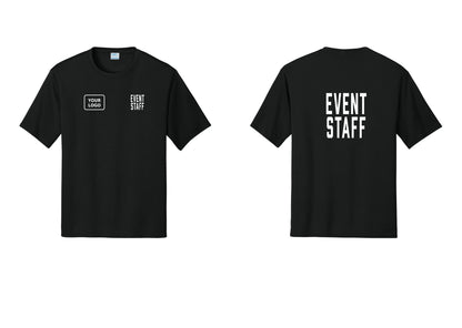 NYC Factory Custom Logo Event Staff Performance T-Shirt (Classic) - EVENT STAFF + Your Logo + Back - Black