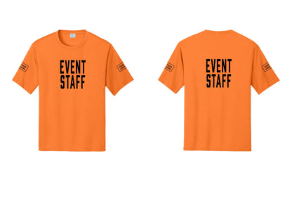 NYC Factory Custom Logo Event Staff Performance T-Shirt (Classic) - Front + Back + Your Logo Sleeves - Neon Orange