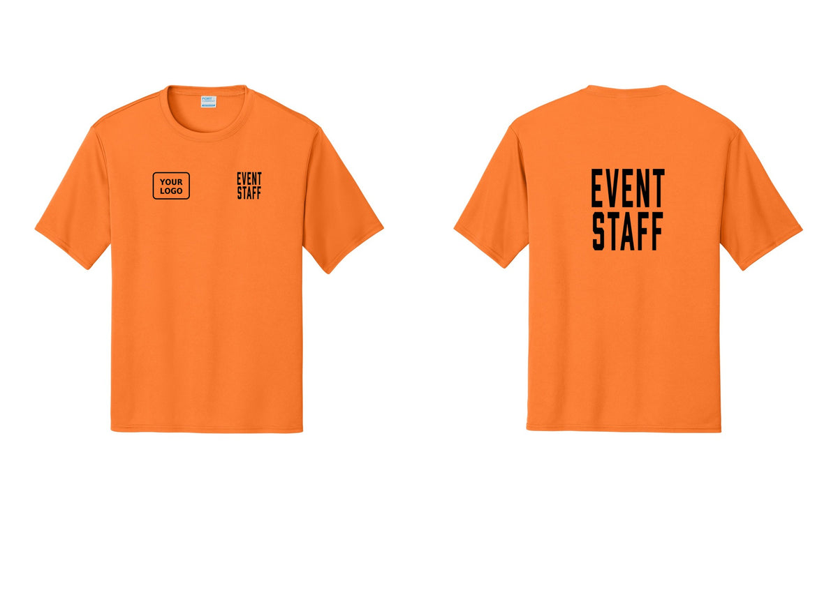 NYC Factory Custom Logo Event Staff Performance T-Shirt (Classic) - EVENT STAFF + Your Logo + Back - Neon Orange
