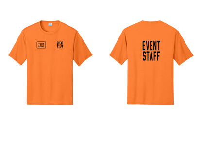 NYC Factory Custom Logo Event Staff Performance T-Shirt (Classic) - EVENT STAFF + Your Logo + Back - Neon Orange