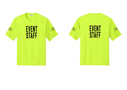 NYC Factory Custom Logo Event Staff Performance T-Shirt (Classic) - Front + Back + Your Logo Sleeves - Neon Yellow