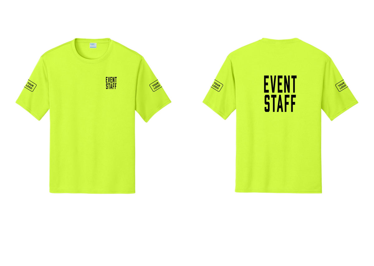 NYC Factory Custom Logo Event Staff Performance T-Shirt (Classic) - Chest + Back + Your Logo Sleeves - Neon Yellow