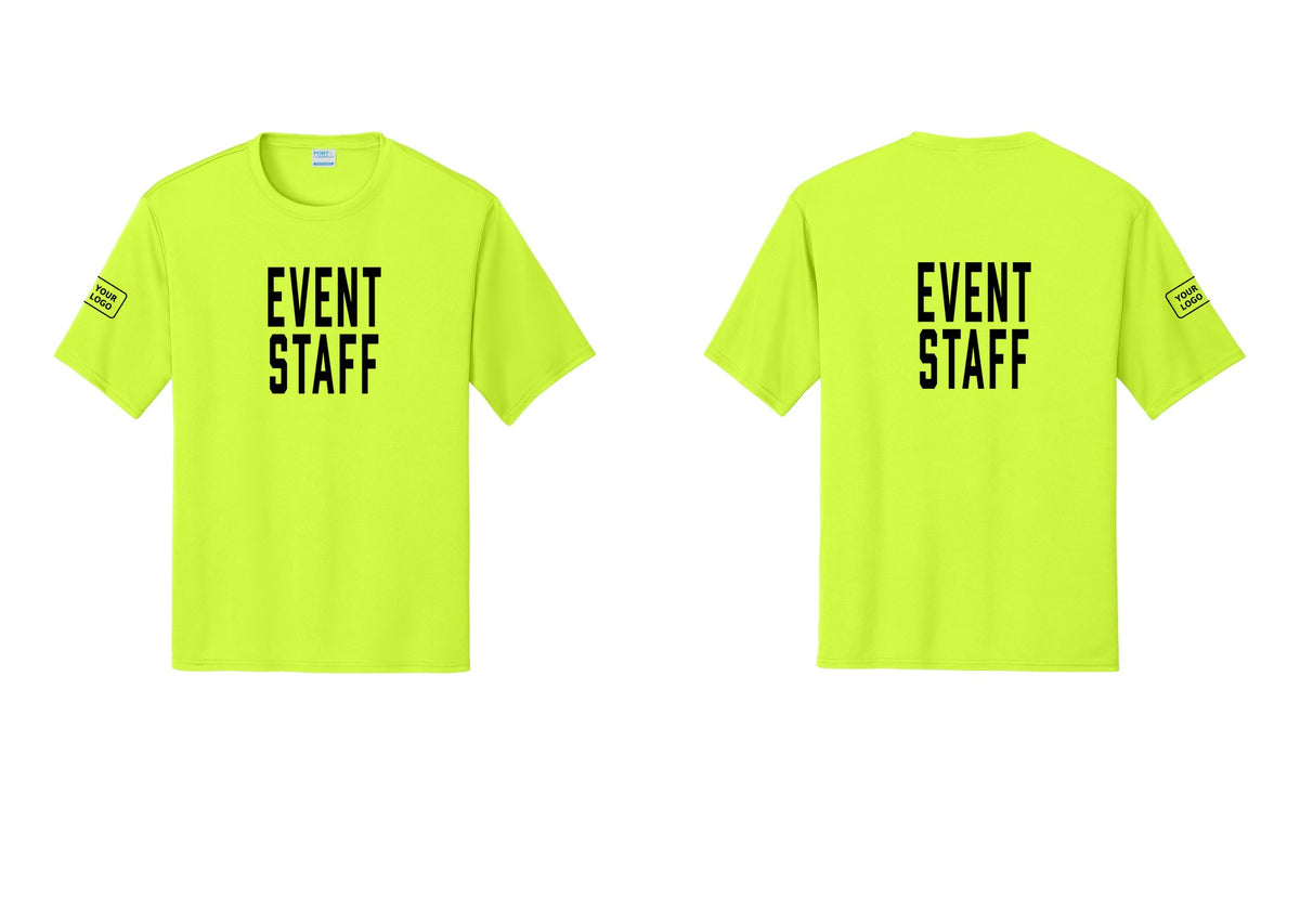 NYC Factory Custom Logo Event Staff Performance T-Shirt (Classic) - Front + Back + Your Logo Sleeve - Neon Yellow