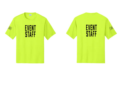 NYC Factory Custom Logo Event Staff Performance T-Shirt (Classic) - Front + Back + Your Logo Sleeve - Neon Yellow