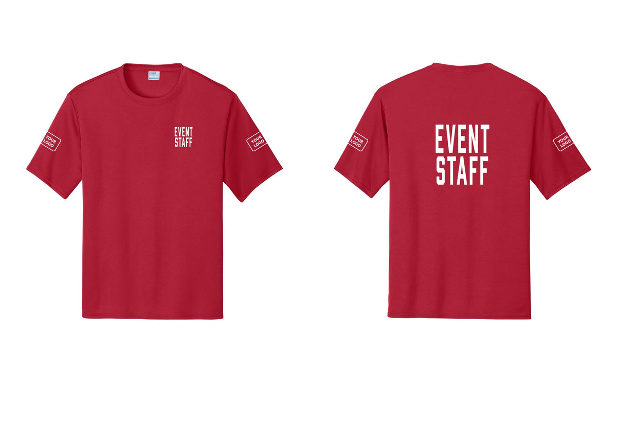 NYC Factory Custom Logo Event Staff Performance T-Shirt (Classic) - Chest + Back + Your Logo Sleeves - Red