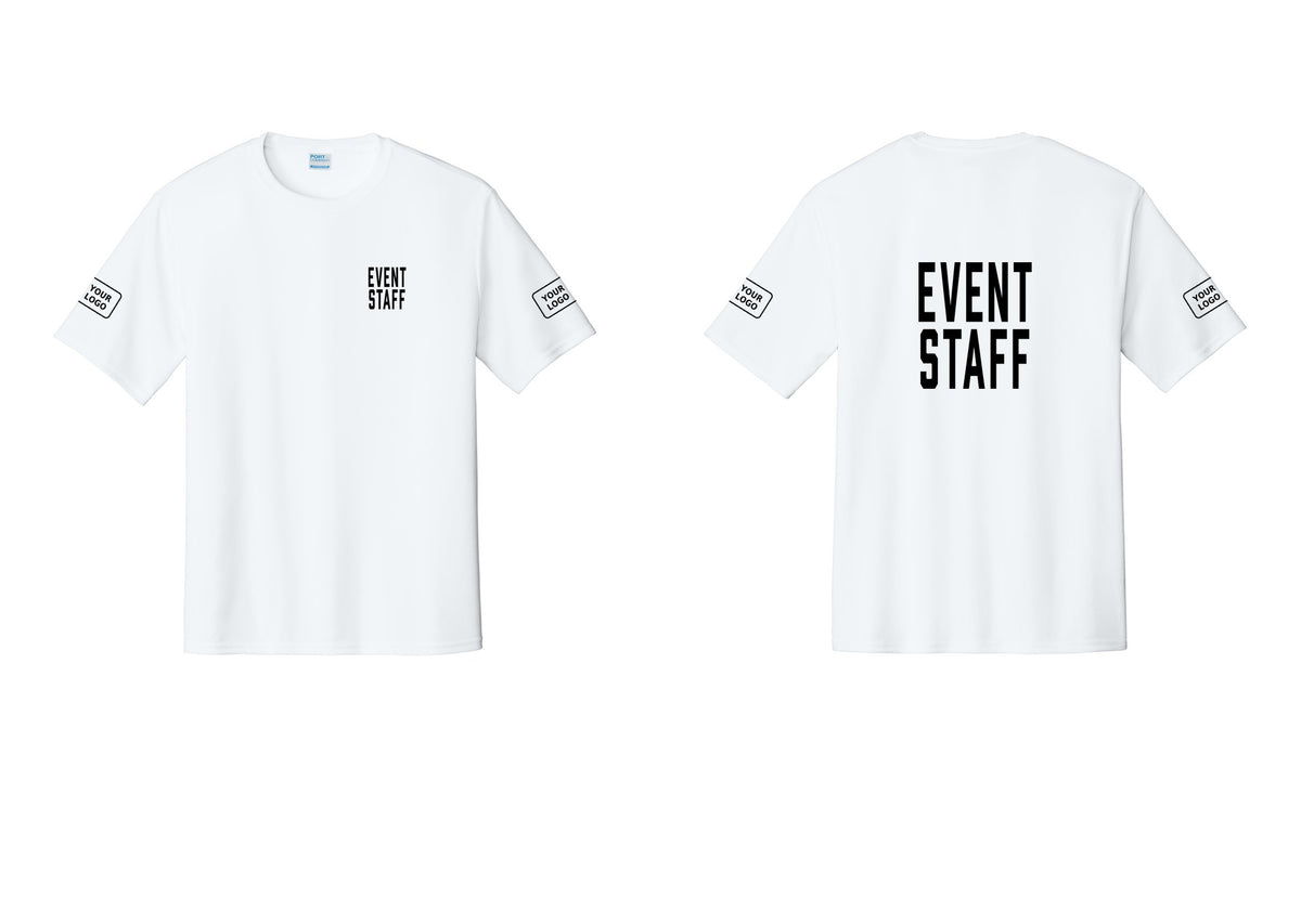 NYC Factory Custom Logo Event Staff Performance T-Shirt (Classic) - Chest + Back + Your Logo Sleeves - White
