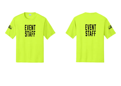 NYC Factory Event Staff Performance T-Shirt (Classic) - Front + Back + US Flag Sleeve - Neon Yellow