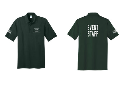 NYC Factory Custom Logo Event Staff Polo Shirt (Classic) - Your Logo + Back + US Flag Sleeve - Dark Green