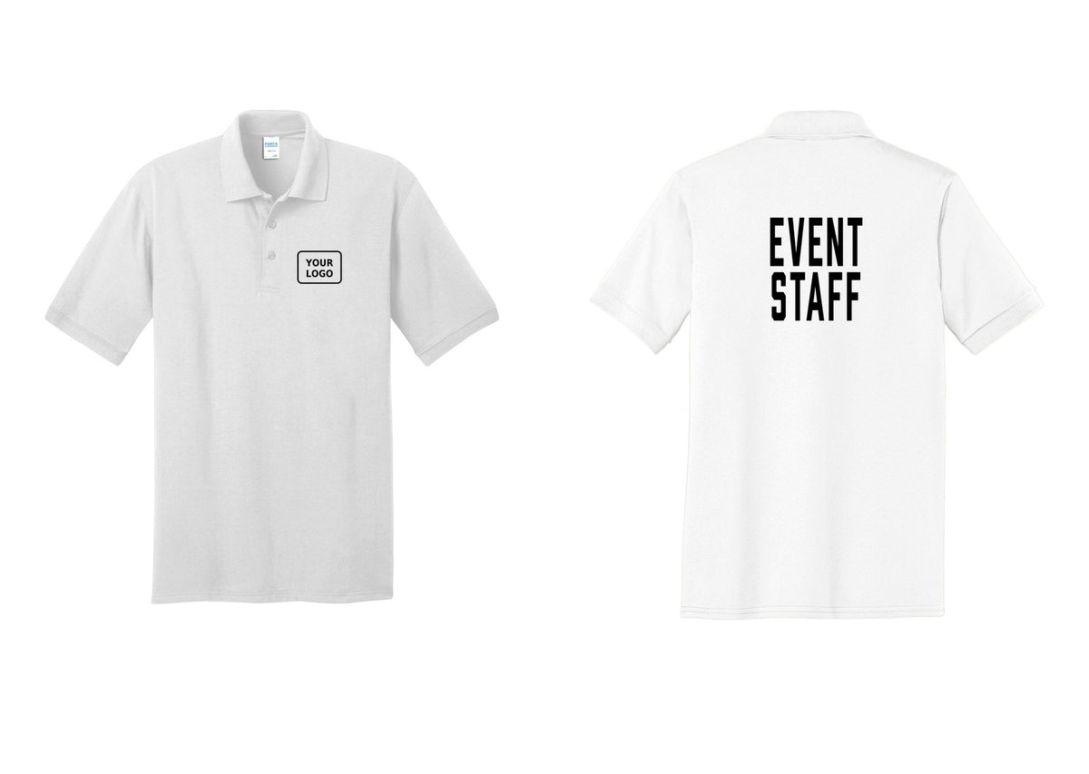NYC Factory Custom Logo Event Staff Polo Shirt (Classic) - Your Logo + Back - White
