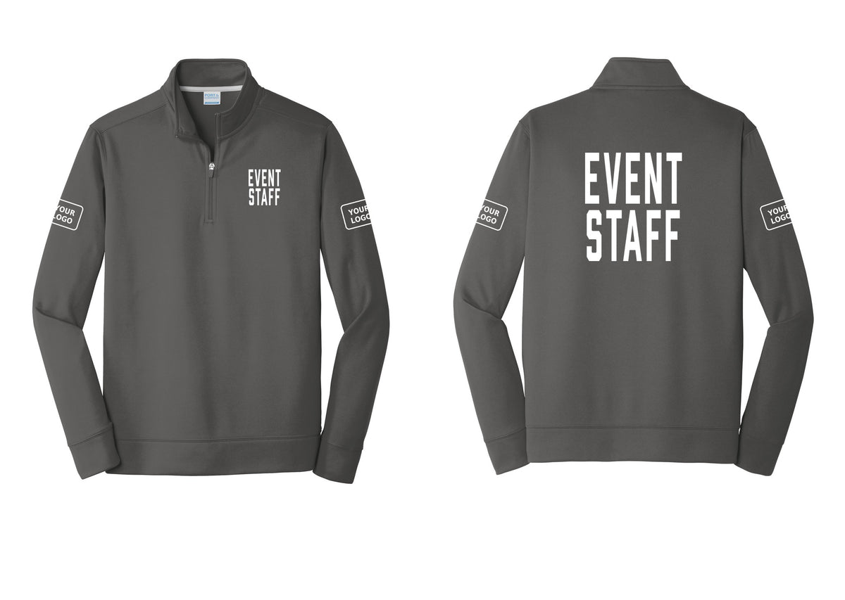 NYC Factory Custom Logo Event Staff Performance Fleece 1/4-Zip Pullover Sweatshirt (Classic) - Chest + Back + Your Logo Sleeves - Charcoal