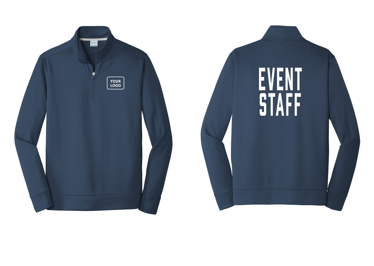 NYC Factory Custom Logo Event Staff Performance Fleece 1/4-Zip Pullover Sweatshirt (Classic) - Your Logo + Back - Navy