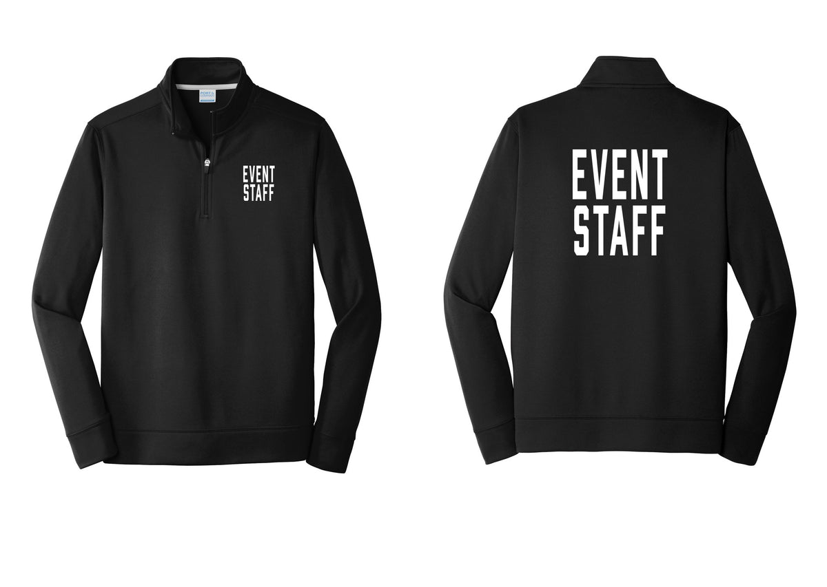 NYC Factory Event Staff Performance Fleece 1/4-Zip Pullover Sweatshirt (Classic) - Chest + Back - Black