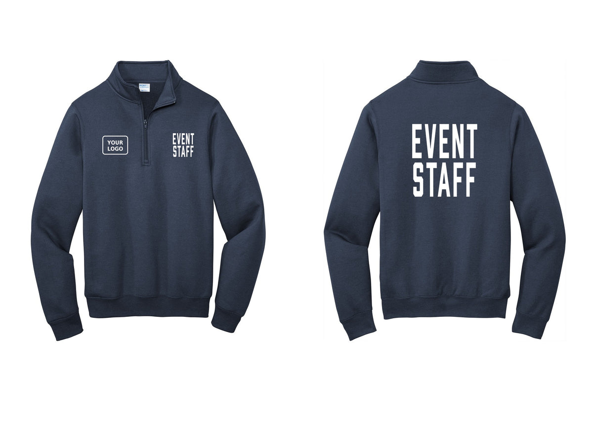 NYC Factory Custom Logo Event Staff Cotton Fleece 1/4-Zip Pullover Sweatshirt (Classic) - EVENT STAFF + Your Logo + Back - Navy