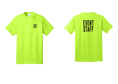 NYC Factory Event Staff T-Shirt, Condensed Lettering - Chest + Back - Safety Green