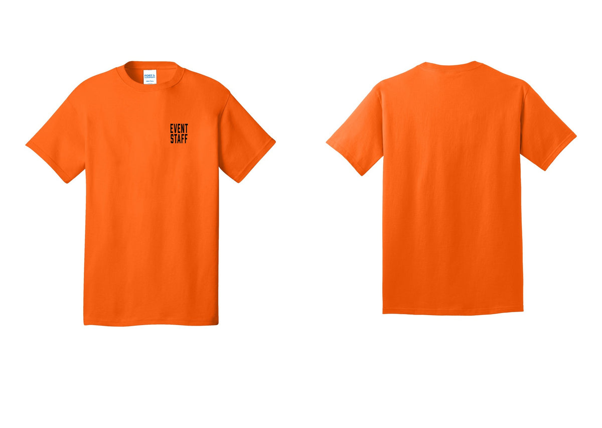 NYC Factory Event Staff T-Shirt, Condensed Lettering - Chest Only - Safety Orange