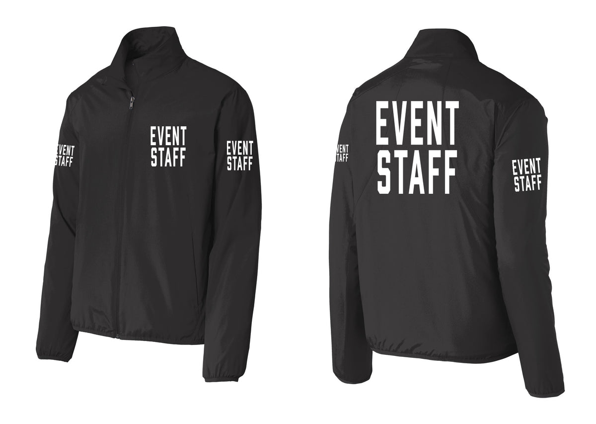 NYC Factory Event Staff Windbreaker Full-Zip Jacket (Classic) - Chest + Back + Event Staff Sleeves - Black