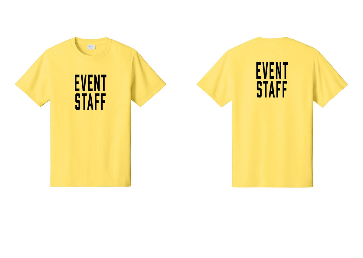 NYC Factory Event Staff T-Shirt, Condensed Lettering - Front + Back - Yellow