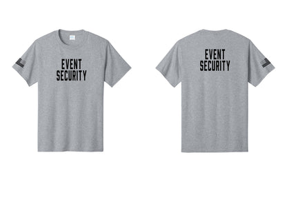 NYC Factory Event Security T-Shirt for Venues & Crowd Management (Classic) - Front + Back + US Flag Sleeve - Athletic Heather