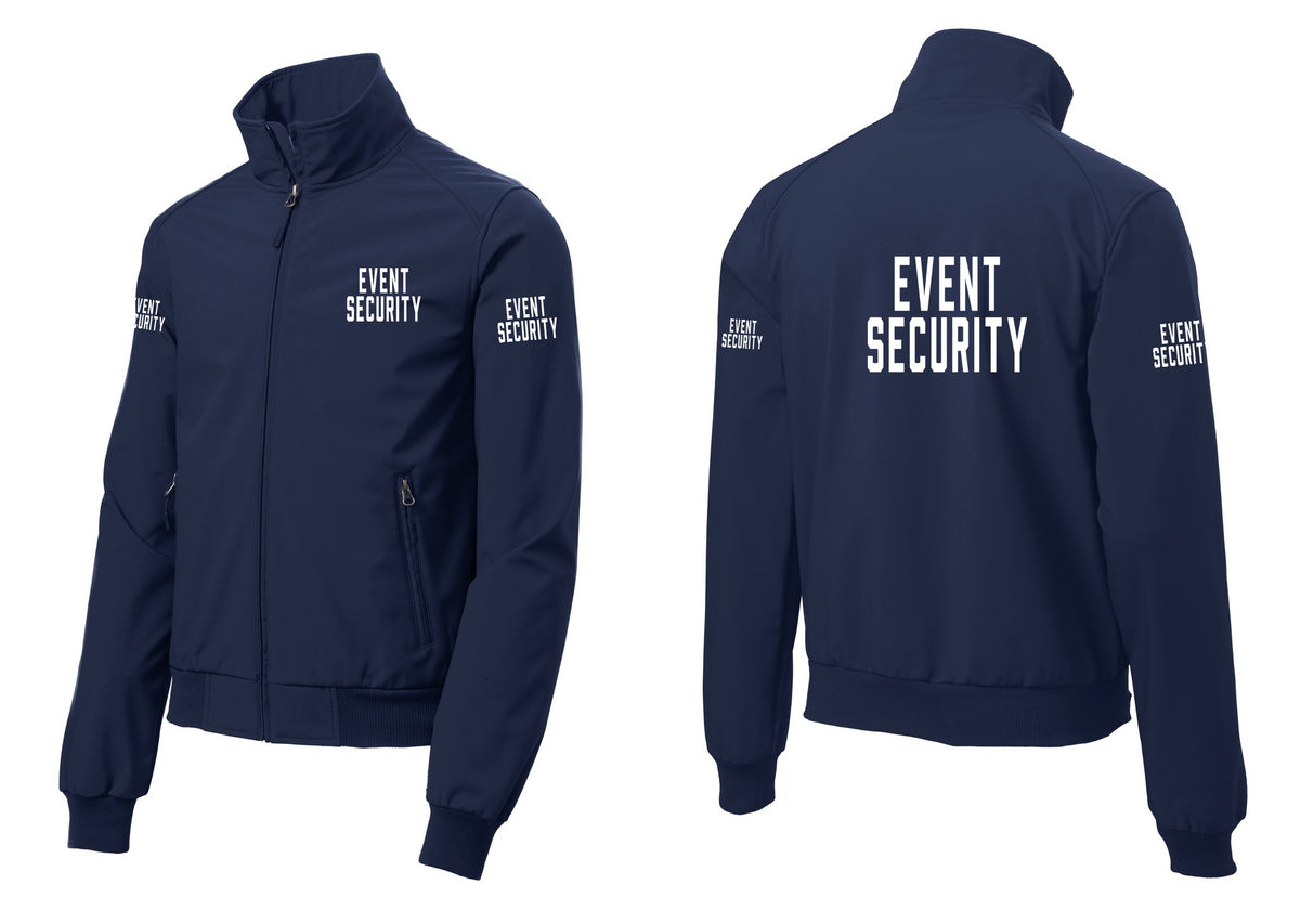 NYC Factory Event Security Soft Shell Bomber Jacket (Classic) - Chest + Back + Event Security Sleeves - Dress Blue Navy