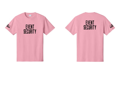 NYC Factory Event Security T-Shirt for Venues & Crowd Management (Classic) - Front + Back + US Flag Sleeve - Candy Pink