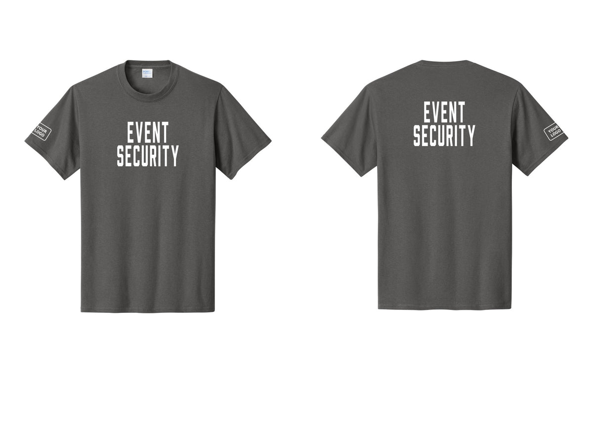 NYC Factory Custom Logo Event Security T-Shirt for Venues & Crowd Management (Classic) - Front + Back + Your Logo Sleeve - Charcoal