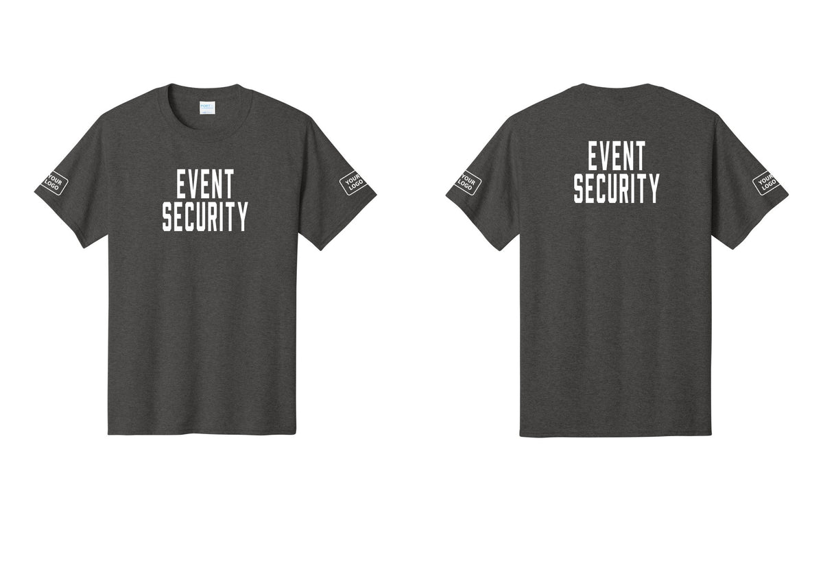 NYC Factory Custom Logo Event Security T-Shirt for Venues & Crowd Management (Classic) - Front + Back + Your Logo Sleeves - Dark Heather Grey