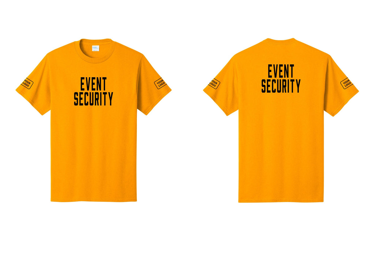 NYC Factory Custom Logo Event Security T-Shirt for Venues & Crowd Management (Classic) - Front + Back + Your Logo Sleeves - Gold