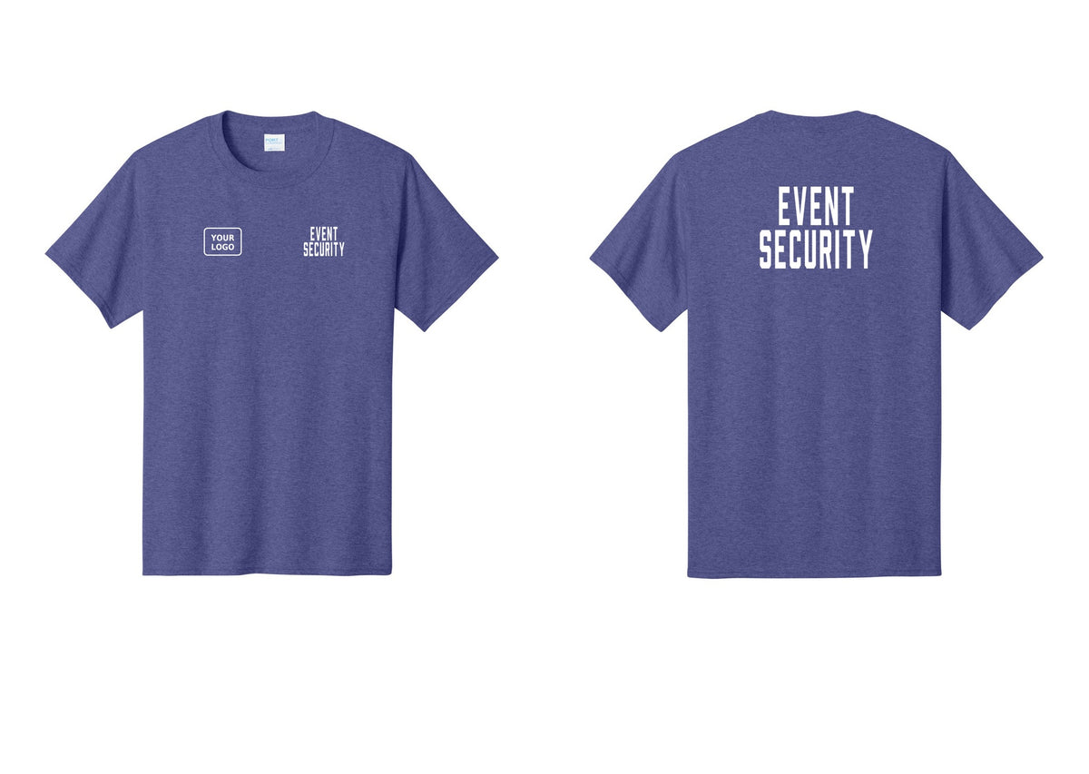 NYC Factory Custom Logo Event Security T-Shirt for Venues & Crowd Management (Classic) - EVENT SECURITY + Your Logo + Back - Heather Purple