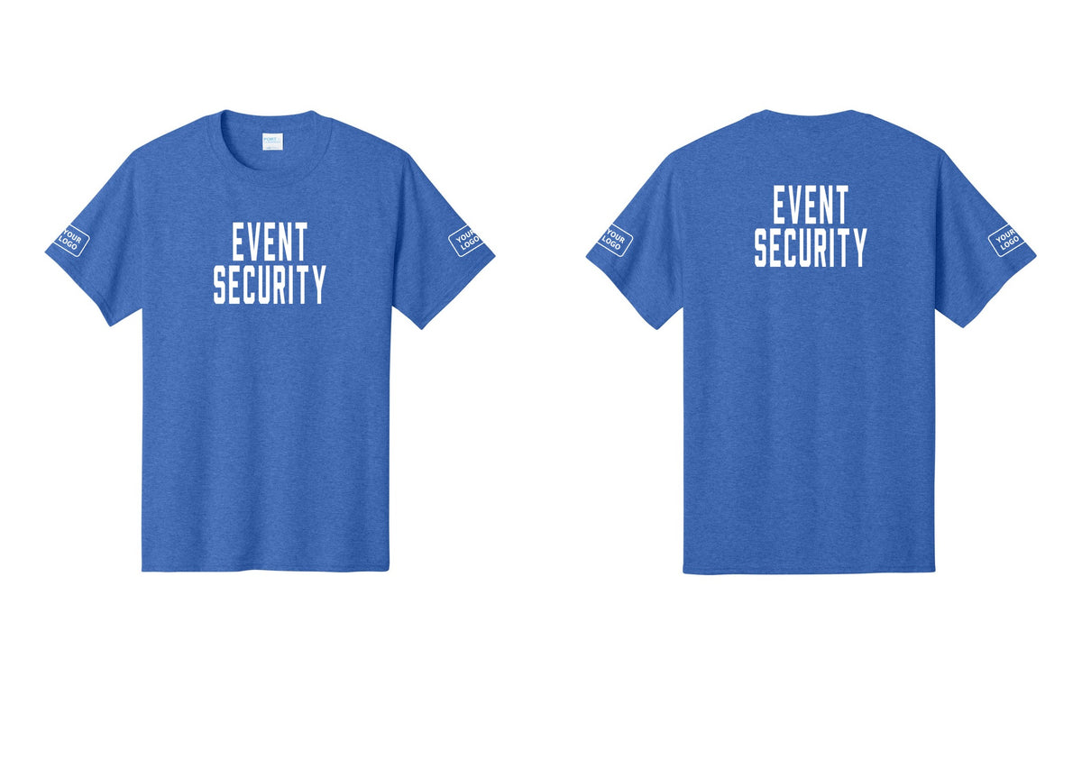NYC Factory Custom Logo Event Security T-Shirt for Venues & Crowd Management (Classic) - Front + Back + Your Logo Sleeves - Heather Royal