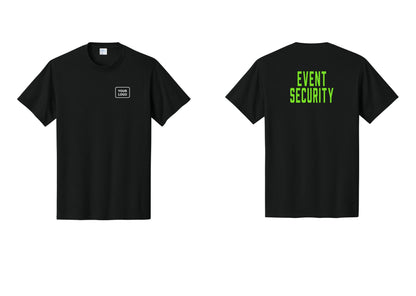 NYC Factory Custom Logo Event Security T-Shirt for Venues & Crowd Management (Classic) - Your Logo + Back - Black / Neon