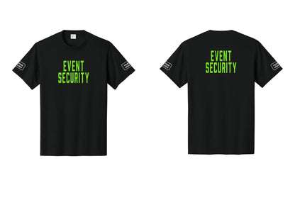 NYC Factory Custom Logo Event Security T-Shirt for Venues & Crowd Management (Classic) - Front + Back + Your Logo Sleeves - Black / Neon