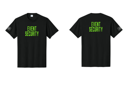NYC Factory Custom Logo Event Security T-Shirt for Venues & Crowd Management (Classic) - Front + Back + Your Logo Sleeve - Black / Neon